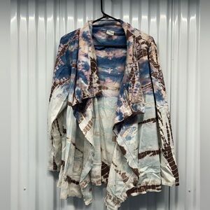 XCVI Mind Set Jersey Cardigan Sweater Women's Tie Dye Open Front Asymmetric 1X